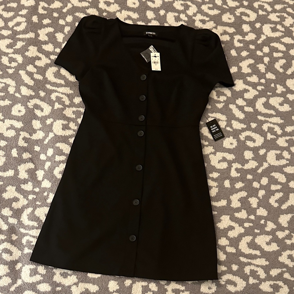 NWT! Express Button-front Puff-sleeve Mini Dress- Black